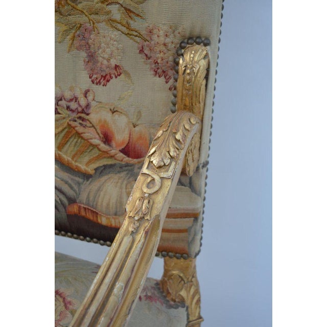 Pair of Large Late 19th Century French Neoclassical Gilded Walnut Armchairs For Sale - Image 12 of 12