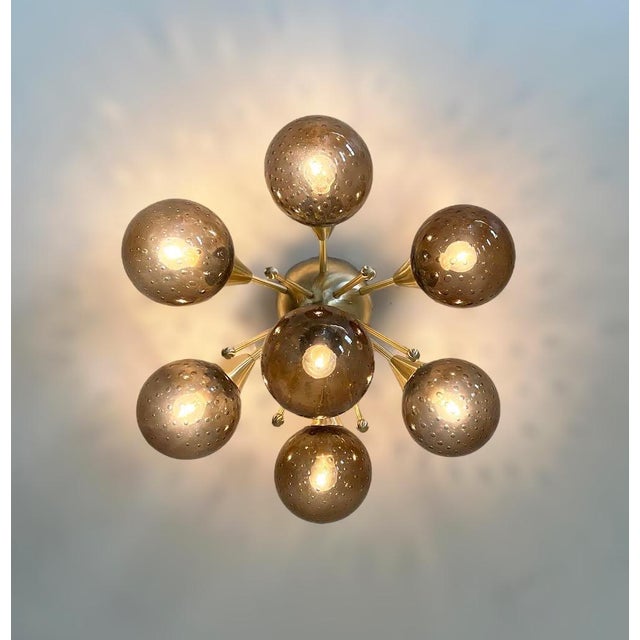 21st Century Chamomile Natural Brass Smoky Bubbles Globe Flush Mount by Fabio LTD For Sale - Image 6 of 7