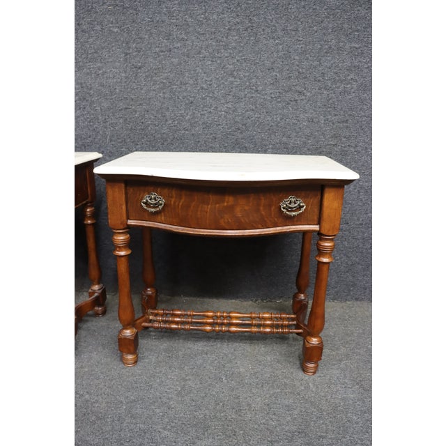 Late 20th Century Pulaski Furniture Oak Nightstands With Faux Marble Tops, Pair For Sale - Image 5 of 15