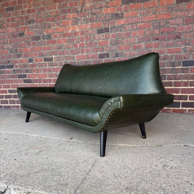 Army Green Italian Style Mid-Century Naugahyde Sofa For Sale - Image 8 of 9