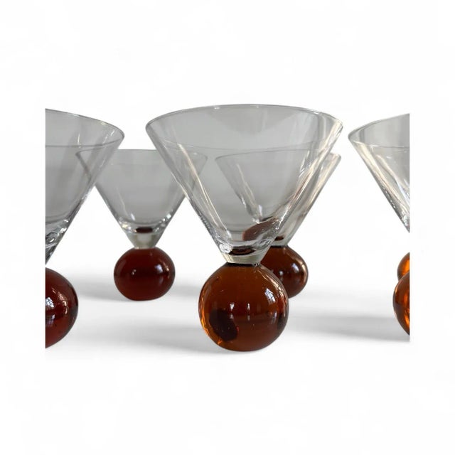 Glass 1980s Set of 6: Mid-Century Modern Hand Blown E. Cointreau Bubble Base Martini Cocktail Glasses For Sale - Image 7 of 7