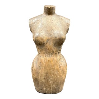 Carved Solid Wood Female Torso Sculpture Late 20th Century For Sale