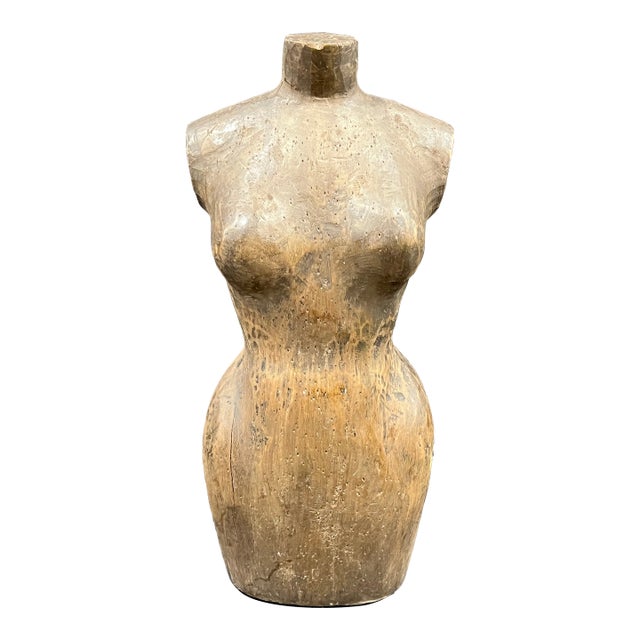 Carved Solid Wood Female Torso Sculpture Late 20th Century For Sale