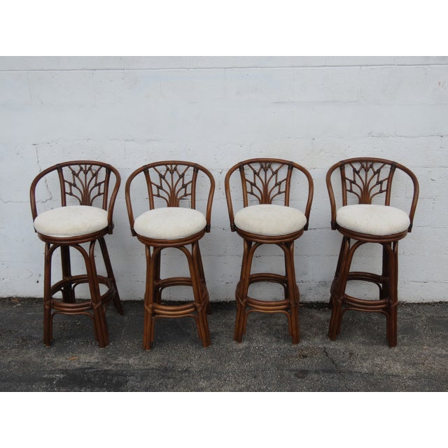 Hollywood Regency Bamboo Rattan Swivel Barstools a Set of Four 6367 For Sale - Image 14 of 18