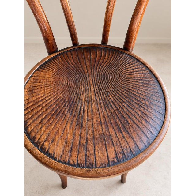 Traditional Antique Thonet Style Bentwood 22" Seat Height Counter Stool With Embossed Sunburst Seat For Sale - Image 3 of 5