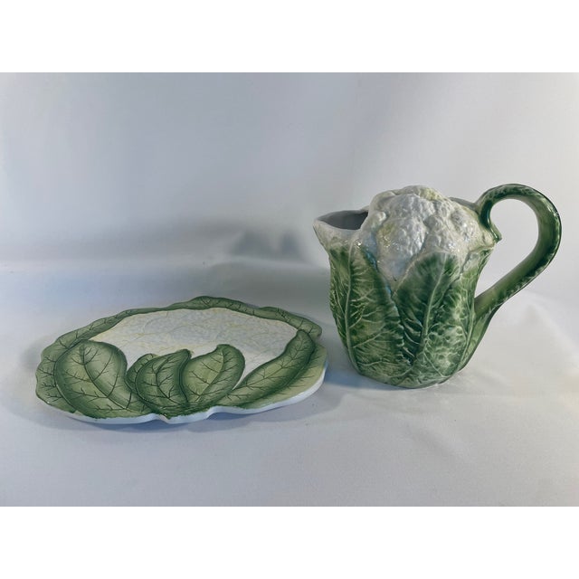 1970s Italian Green and White Majolica Cauliflower Trivet Wall Decor For Sale - Image 12 of 12