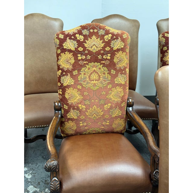 Castlegate Dover Camel Leather + Upholstered Chairs, Set of Six For Sale - Image 4 of 12