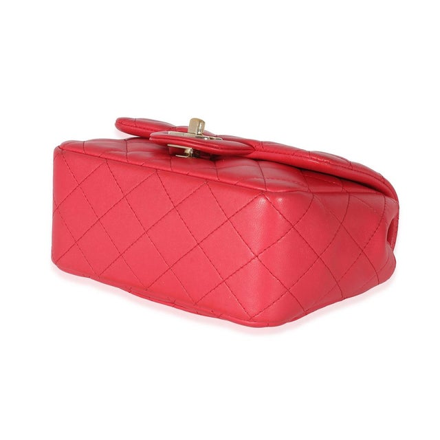 2010s Dark Pink Quilted Lambskin Mini Square Flap Bag For Sale - Image 5 of 8