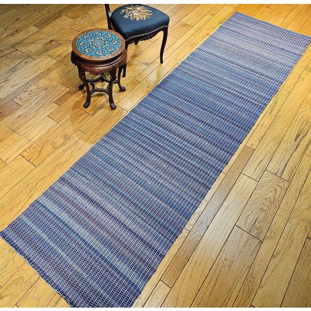 Antique American Amish Rag Runner, Handwoven Wool & Cotton, Stripe Pattern, 3x12 For Sale - Image 4 of 10