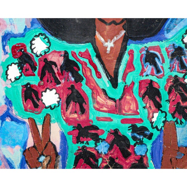 Ike E. Morgan Teal and Blue Toned Abstract Contemporary Portrait of a Lady in a Fro, 1984 For Sale - Image 10 of 11