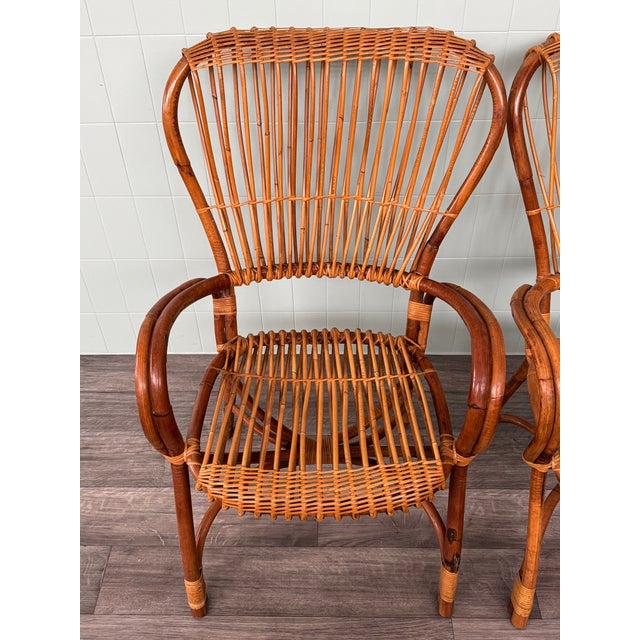 Vintage Italian Bamboo and Wicker Armchairs, 1970s, Set of 2 For Sale - Image 11 of 13