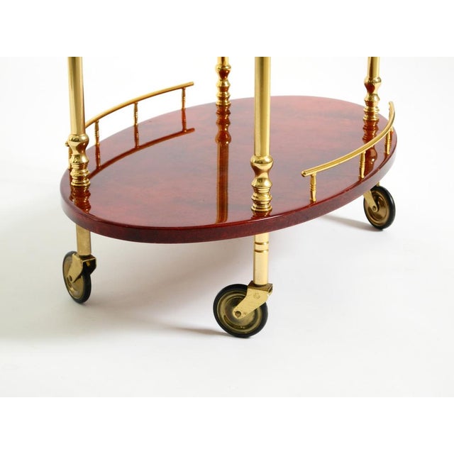Serving Bar Cart in Cherry-Red Goatskin from Aldo Tura, Italy, 1960s For Sale - Image 18 of 18