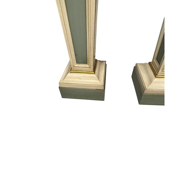 Gold 19th Century Green Neoclassical Painted and Parcel-Gilt Pedestals - A Pair For Sale - Image 8 of 18