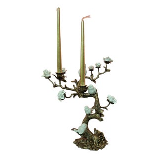 Vintage Bronze and Porcelain Candlestick, 2010 For Sale