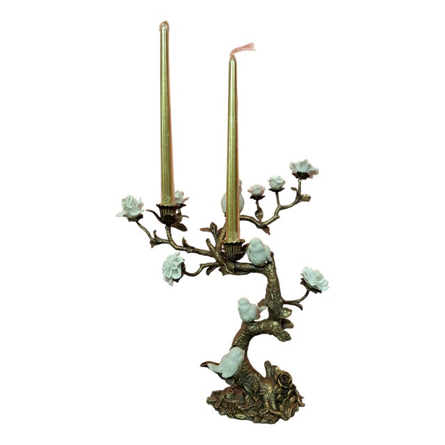 Vintage Bronze and Porcelain Candlestick, 2010 For Sale