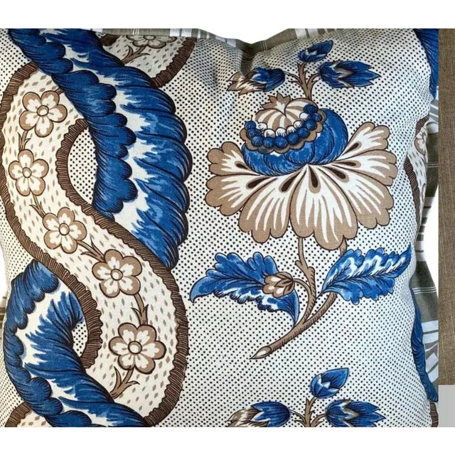 Royal Blue Vintage Printed Linen Floral Pillow For Sale - Image 8 of 12