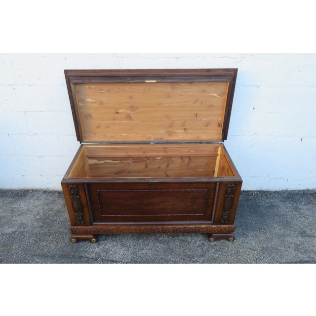Early 20th Century Large Carved Bench Cedar Chest Blanket Trunk For Sale - Image 11 of 12