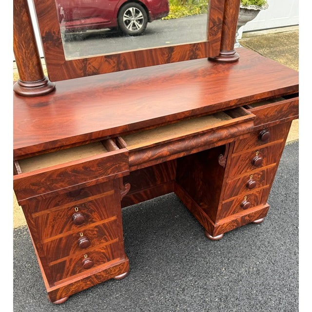 Outstanding Antique Empire Mahogany Mirrored Kneehole Dressing Table or Vanity For Sale - Image 15 of 18