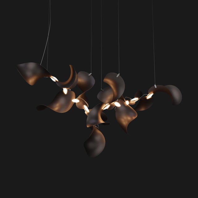 Metal Dune 12 Cluster Chandelier with Shades in Dark Bronze Metallic Tone by Daniel Becker for Moss Objects For Sale - Image 7 of 9
