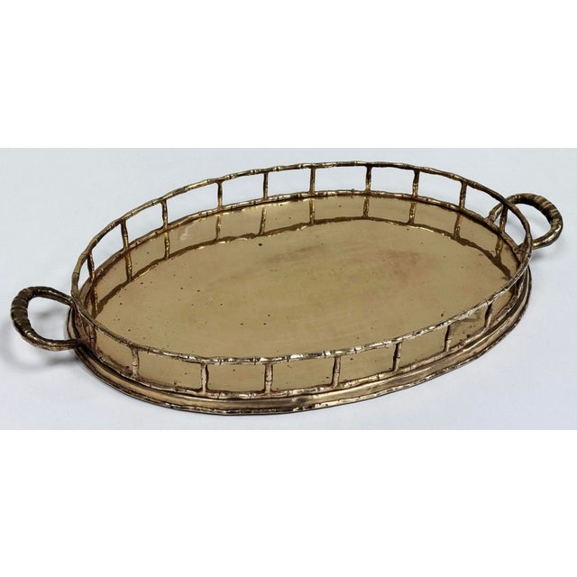 Mid 20th Century Vintage Oval Brass Faux Bamboo Gallery Rail Tray For Sale - Image 5 of 6