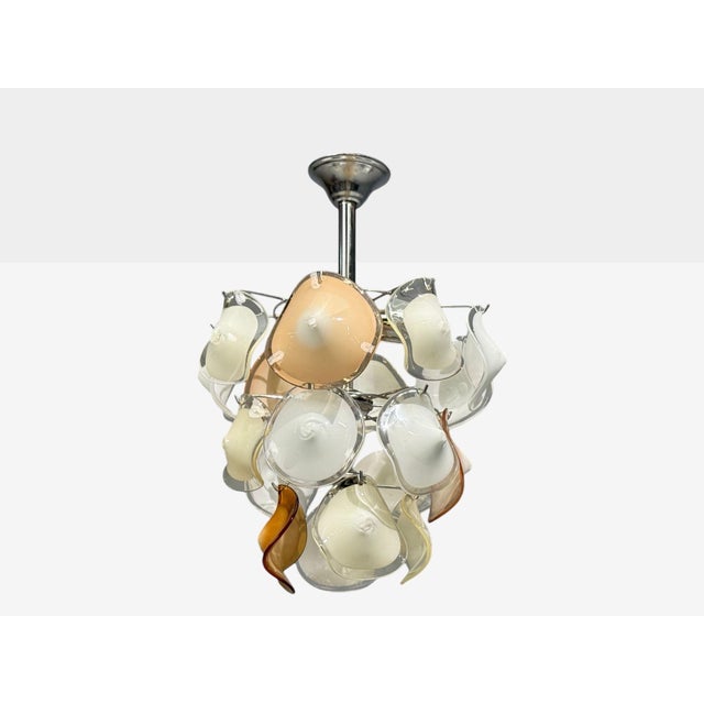 Mid-Century Modern Mid-Century Modern, Orange and White Murano Glass, Chrome, Pendant Light, 1960s For Sale - Image 3 of 12