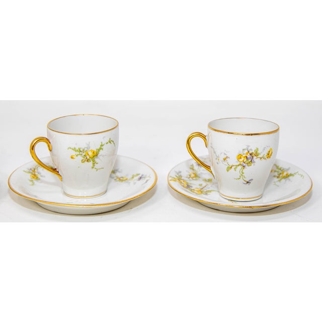 White Limoges France Demitasse Tea Cup and Saucers Set Porcelain 1930 For Sale - Image 8 of 10