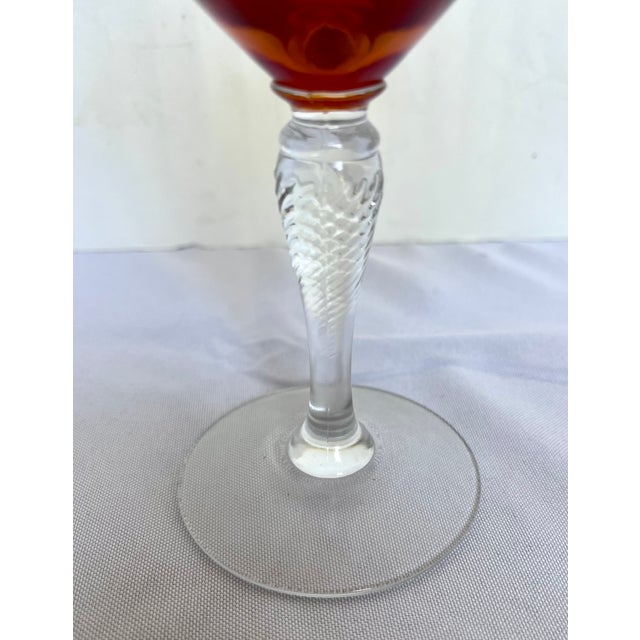 1930s Mid-Century Cambridge Glass Amber & Clear Stem Champagne Coupes - Set of 7 For Sale - Image 14 of 18