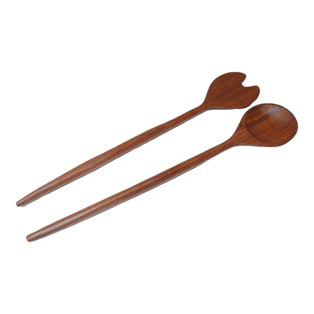 Mid-Century Scandinavian Modern Extra Long Teakwood Salad Tongs For Sale