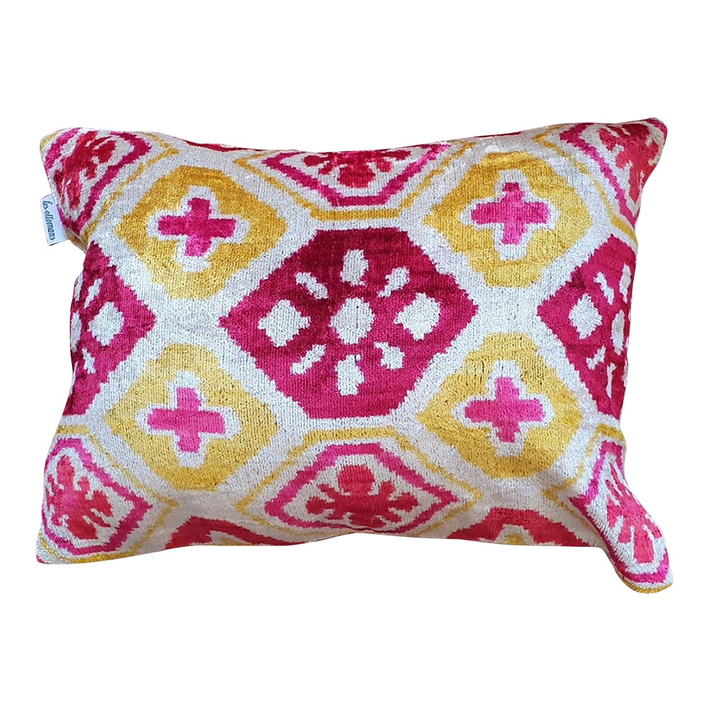 Les Ottomans Silk Velvet Lumbar Throw Pillow Cover, 16" x 20", Multi