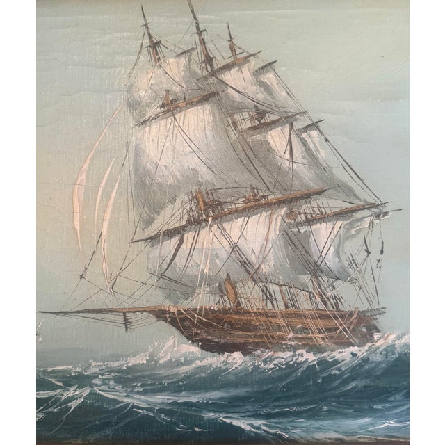 Mid 20th Century Framed Oil on Canvas Painting “Clipper Ship at Sea” Artist Signed Paolo For Sale - Image 4 of 12