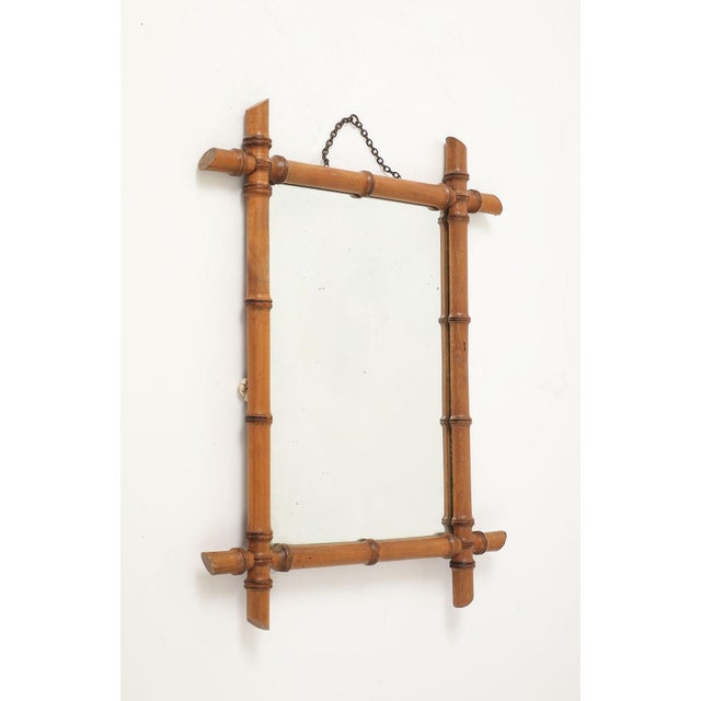 Brown Small Faux Bamboo Carved Frame Mirror, England 1940s For Sale - Image 8 of 9