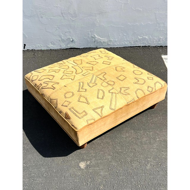 Modern African Kuba Cloth Vintage Ottoman (Vintage) For Sale - Image 3 of 8