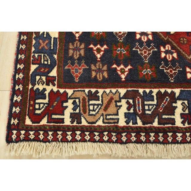 Yalameh Rug 3'5'' X 5'1'' Red Wool Vintage Tribal Hand-Knotted Oriental Carpet For Sale - Image 10 of 13