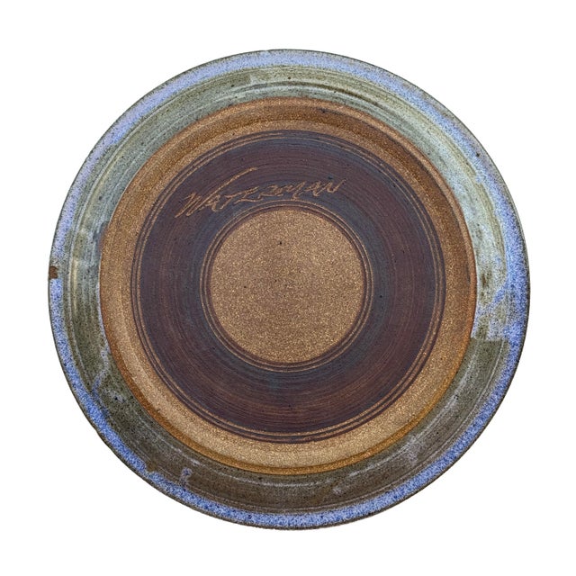 Late 20th Century Modernist Mid-Century Stoneware Charger Signed by Waterman For Sale - Image 5 of 6