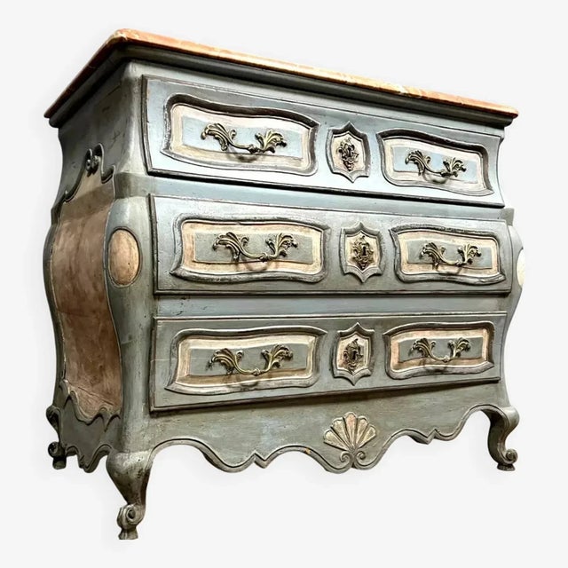 Louis XV Style Painted Bombé Commode with Marble Top, Late 19th Century For Sale - Image 3 of 8