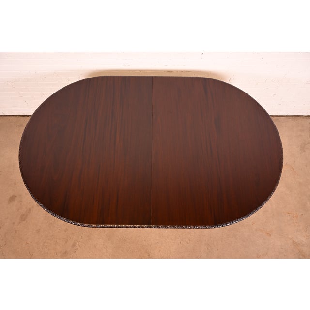 19th Century Antique Georgian Carved Mahogany Double Pedestal Extension Dining Table, Newly Refinished For Sale - Image 9 of 13