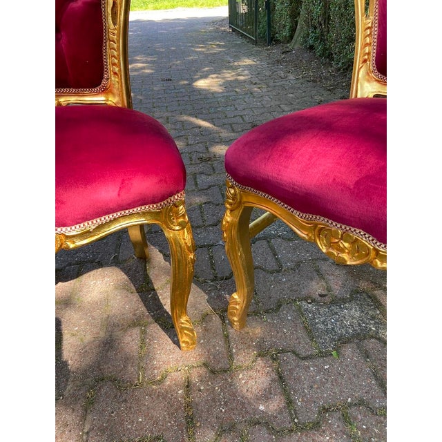 Late 20th Century Late 20c French Louis XVI Gold Beech Burgundy Velvet Chairs - Set of 4 PCS For Sale - Image 5 of 8