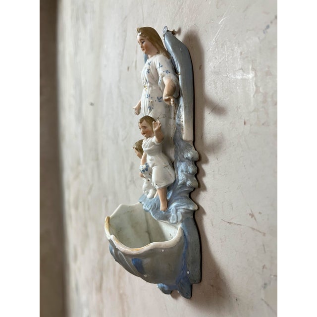 Blue Biscuit Angel Holy Water Font, 1890s For Sale - Image 8 of 18