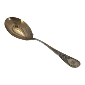 Late 19th Century Bright-Cut Large Sterling Silver Ice Cream Spoon With Gold Washed Bowl by CL Mercereau of Scranton, Pa.