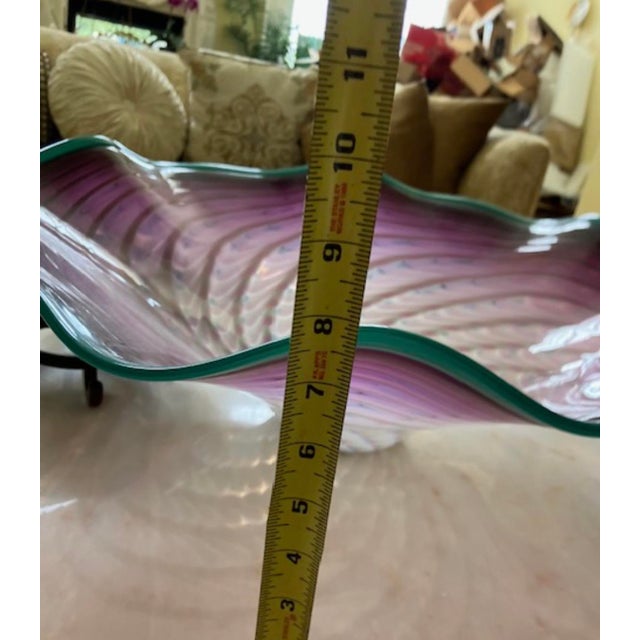Large 1998 Signed LaChaussee Studio Handblown Art Glass Fluted Centerpiece Bowl For Sale - Image 6 of 6
