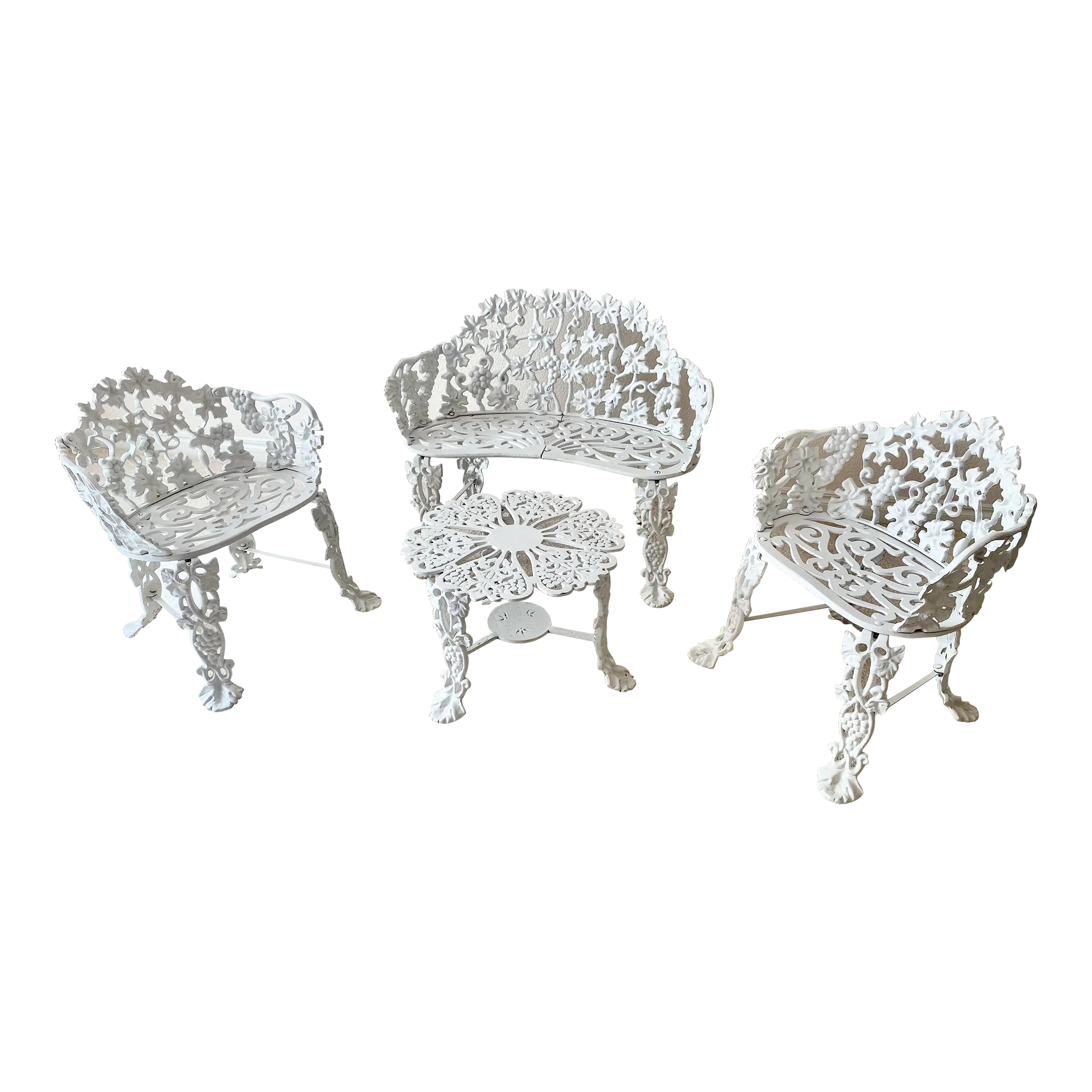 Exquisite Grape Vine Leaf Settee, 2 Chairs and Table, 4 Pieces