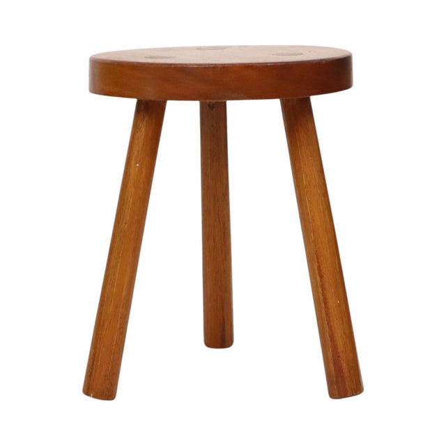 Vintage Wooden Three-Legged Stool, Milking Stool, Rustic Style, 1960s For Sale - Image 6 of 15