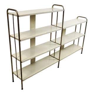 1950’s Mid-Century Modern Brass & Metal Double Shelf For Sale