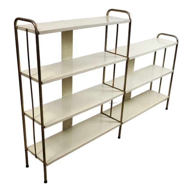1950’s Mid-Century Modern Brass & Metal Double Shelf For Sale