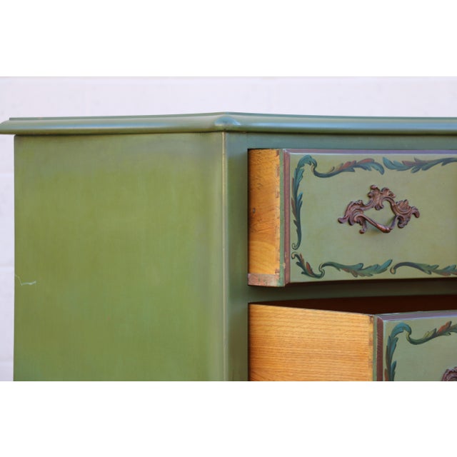 French Provincial Hand-Painted Green Five-Drawer Dresser, Circa 1950s For Sale - Image 9 of 18