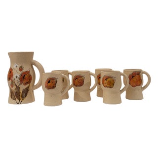 Pitcher and Glasses from Bresse Ceramics, France, 1960s, Set of 7 For Sale