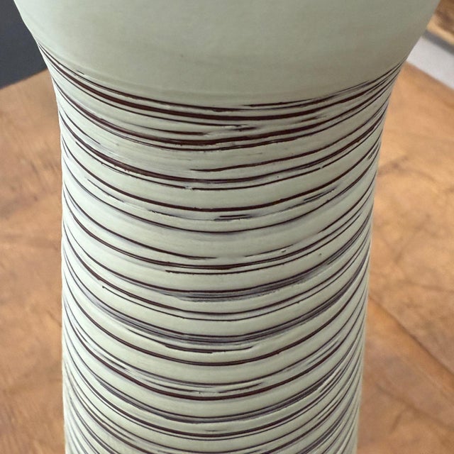 Ceramic Tall White Ceramic Prem Vase with Brown Swirls For Sale - Image 7 of 9