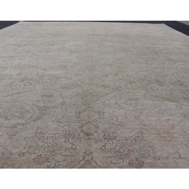 Tribal Antique Turkish Oushak Rug in Mist Blue, and Soft Grey Tones 9'10 X 13'10 For Sale - Image 3 of 12