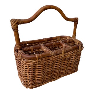 Rustic European Thick Woven Rattan/Wicker Utensil Caddy For Sale