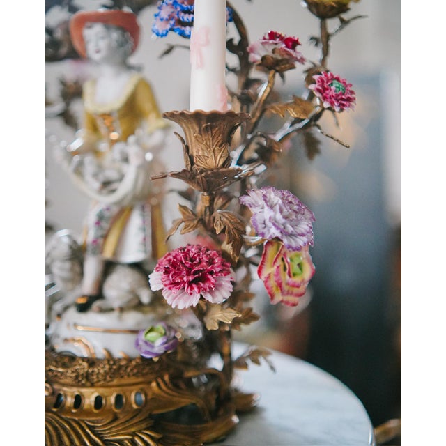 Bronze French Rococo Bronze and Porcelain Sheperdess Candleabra For Sale - Image 8 of 8